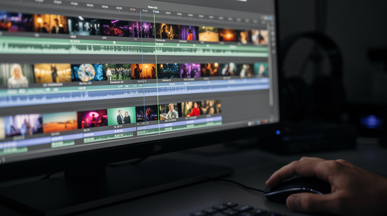 Video editor working on a timeline in editing software